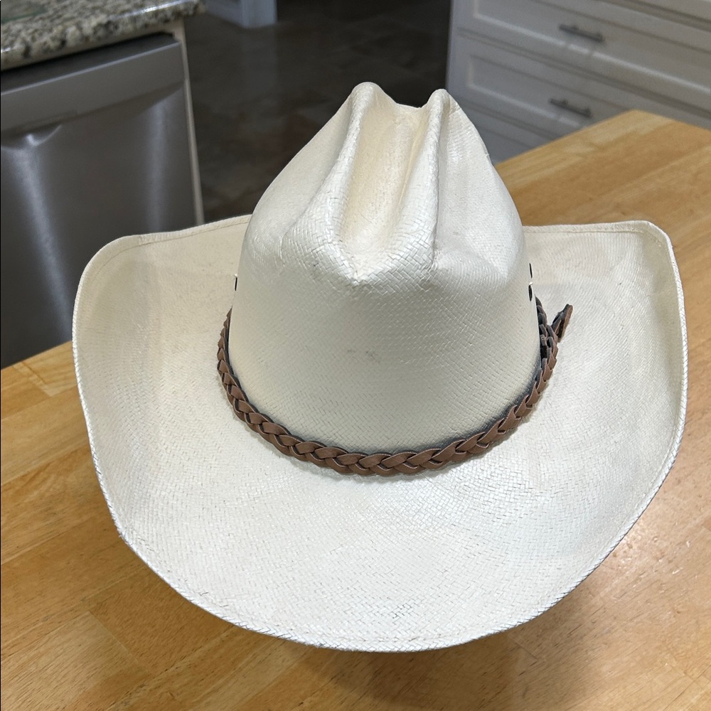 Classic Straw Natural Color Cowboy Hat with Tan Braided Band - Picture 14 of 16